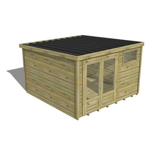 Abri de jardin bois pin traité autoclave 27mm - essentiel - 3,44x3,44m / 12m2 - bac acier - plancher bois