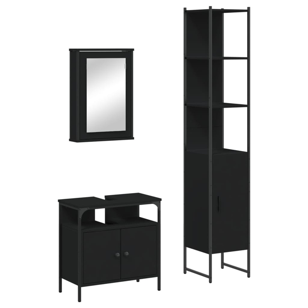 Ensemble de meubles salle de bain 3 pcs noir bois d'ingénierie