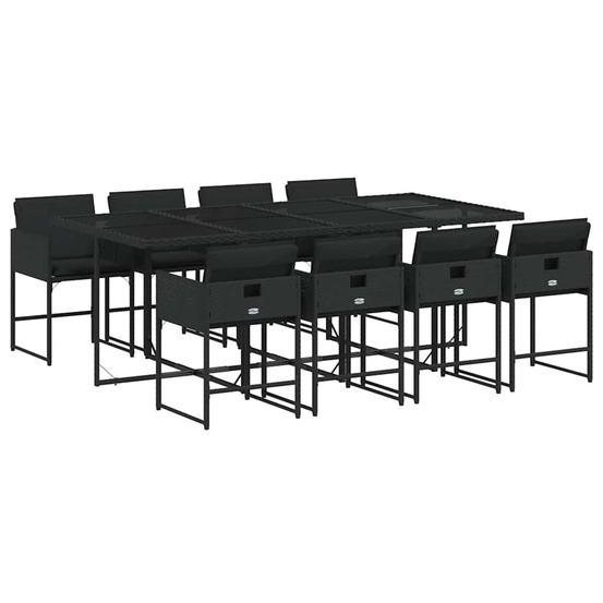 Ensemble à manger de jardin 9pcs coussins noir résine tressée