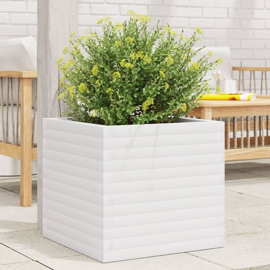 Jardinière carrée bois de pin massif pour jardin terrasse blanc 50x50cm