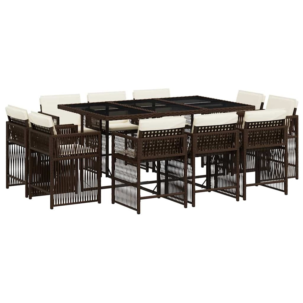 Ensemble à manger de jardin et coussins 11 pcs marron rotin