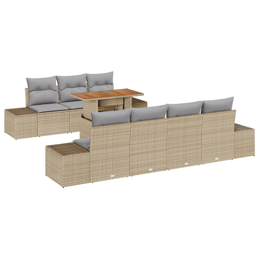 Set de canapé jardin 8 pièces avec coussins beige rotin synthétique
