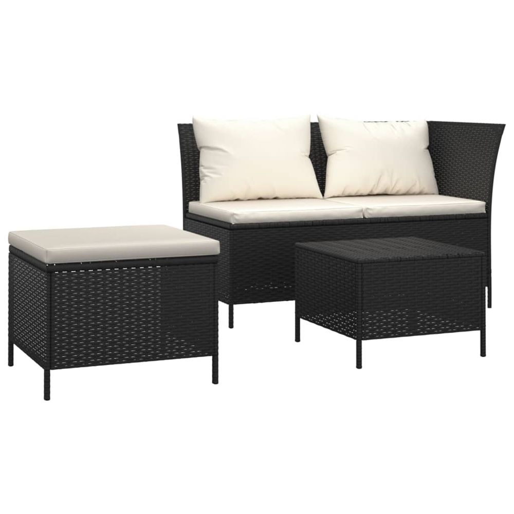 Salon de jardin 3 pcs avec coussins noir résine tressée