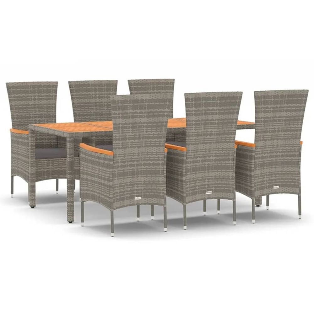 Ensemble à manger de jardin et coussins 7 pcs gris rotin