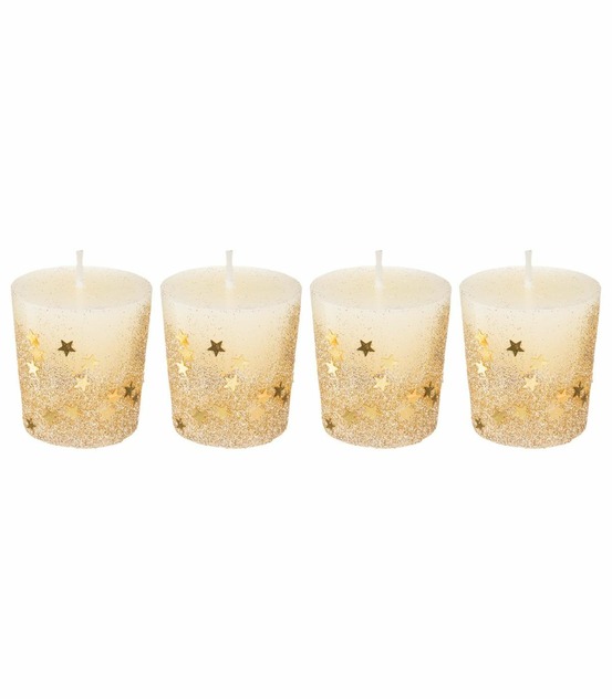 Lot de 4 bougies votive doré étoiles et paillettes d 4 cm