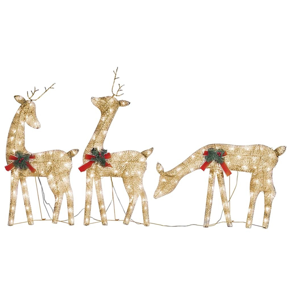 Famille de rennes de noël 270x7x90 cm doré blanc chaud maille