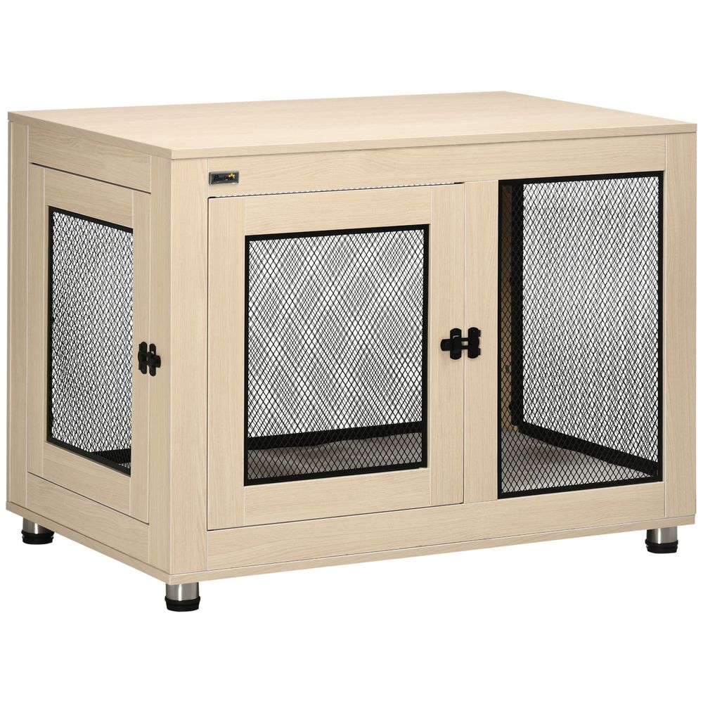 Meuble cage pour chien bois et acier 94 x 60 x 71,5 cm naturel noir avec 2 portes - comfortxl outdoor living