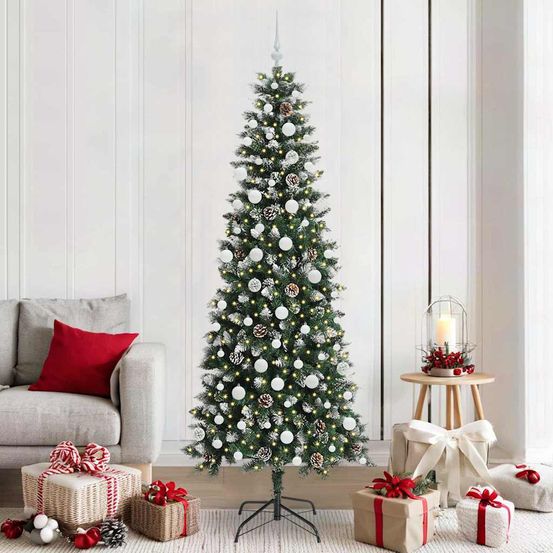 Sapin de noël géant 210 cm, kit lumineux complet 300 led usb et 120 boules modernes