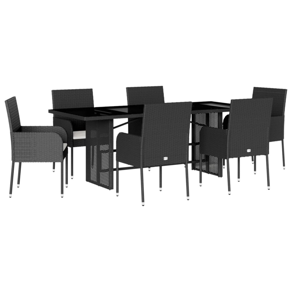 Ensemble à manger de jardin coussins 7pcs noir résine tressée