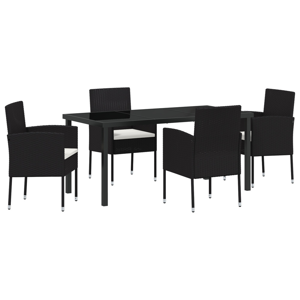 Set de repas de jardin 5 pièces avec coussins en rattan polyester noir