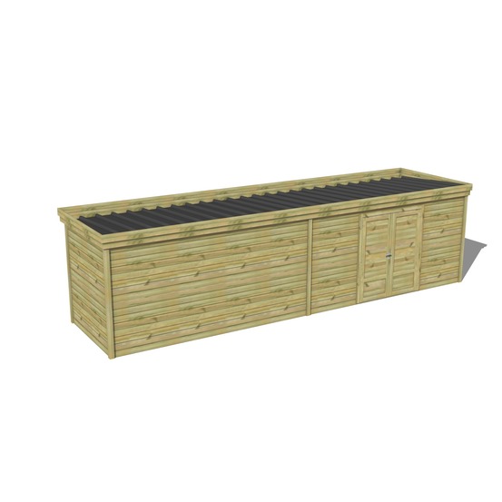 Abri de jardin bois pin traité autoclave 27mm - 9,09x2,14m / 19m2 - bac acier - abri français