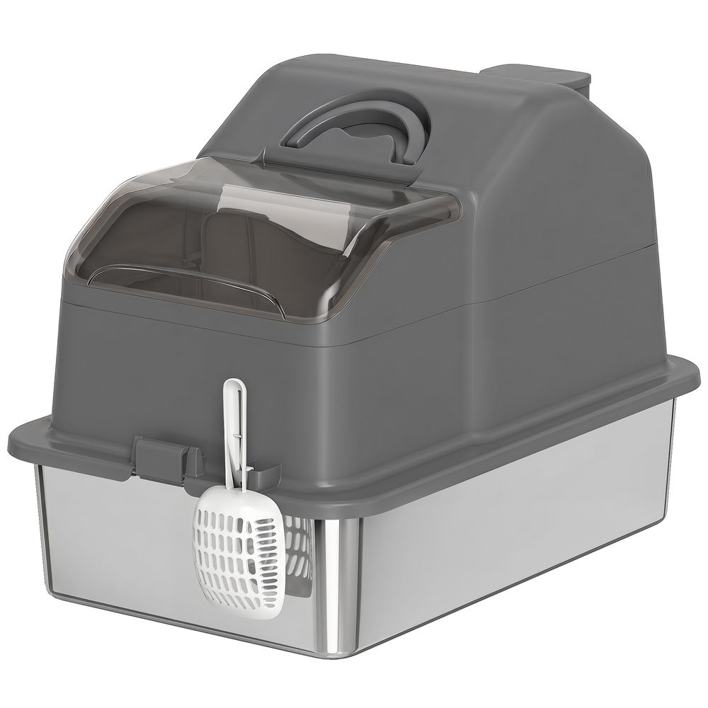 Bac à litière fermé acier inoxydable 60,5x40,5x45 cm gris foncé anti-odeurs