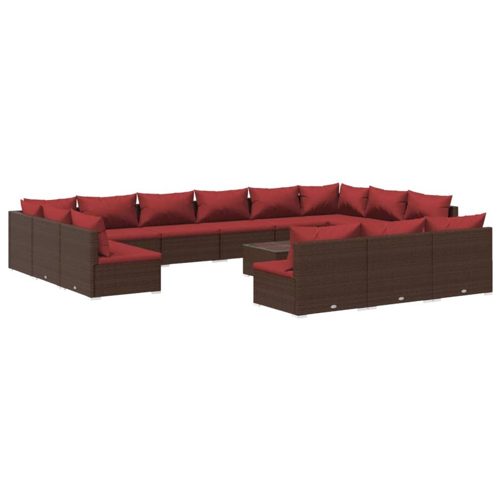 Salon de jardin 14 pcs avec coussins marron résine tressée