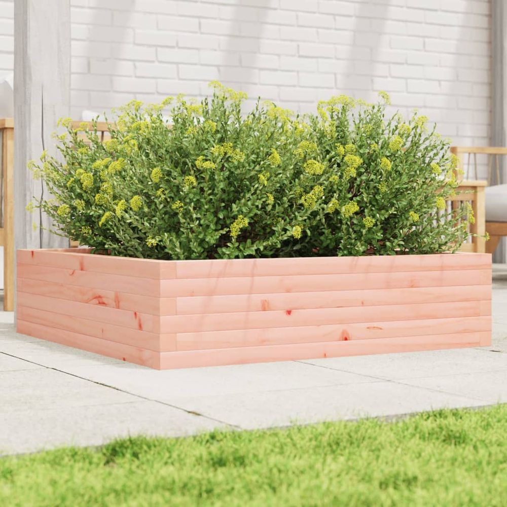 Jardinière carrée en bois de douglas massif – bac à fleurs naturel haute résistance pour jardin – 90x90cm brun