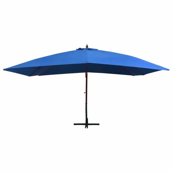 Parasol suspendu avec mât en bois 400x300 cm bleu