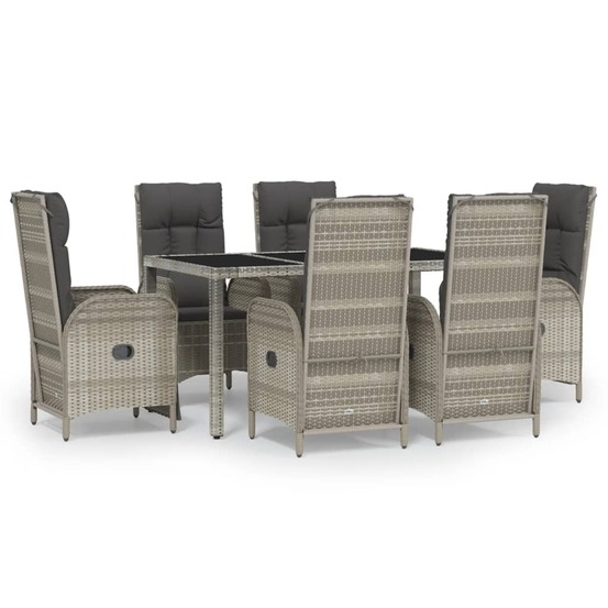Ensemble à manger jardin et coussins 7 pcs gris rotin