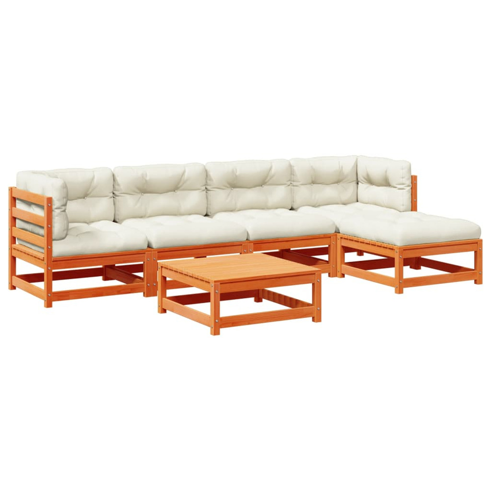 Salon de jardin 6 pcs avec coussins cire marron bois pin massif