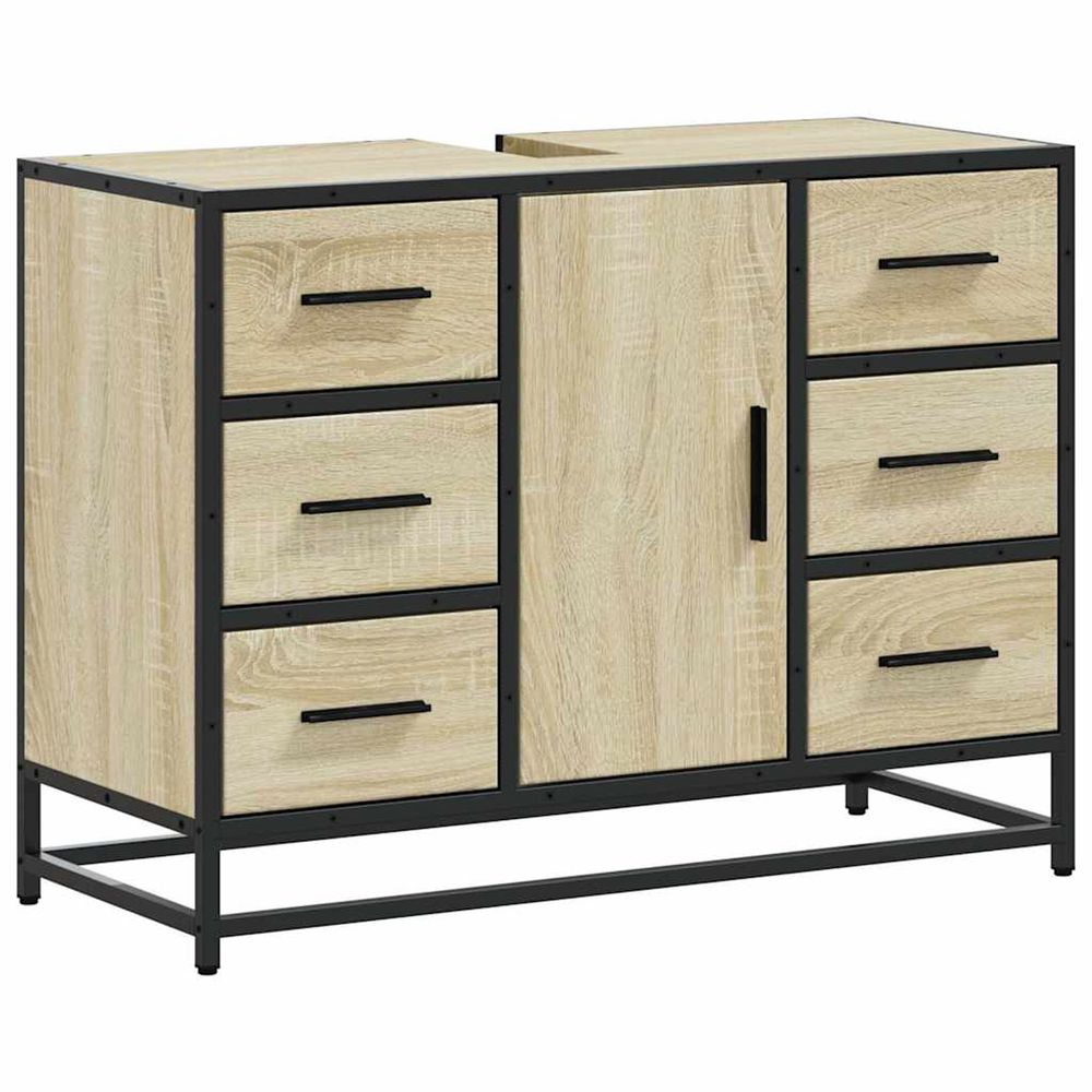 Armoire lavabo de salle de bain chêne sonoma bois d'ingénierie