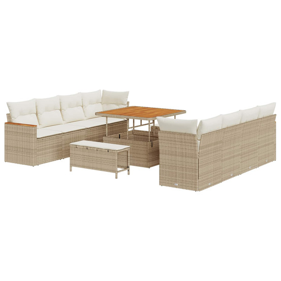 Ensemble de canapé de jardin 11 pcs beige polyrotin