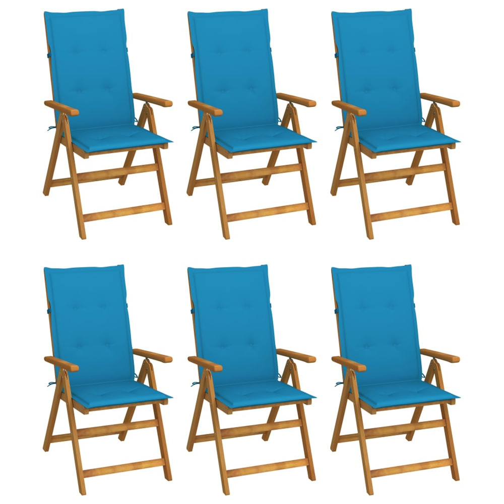 Chaises pliables de jardin lot de 6 avec coussins bois d'acacia