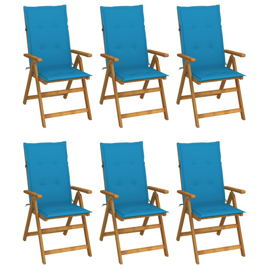 Chaises pliables de jardin lot de 6 avec coussins bois d'acacia