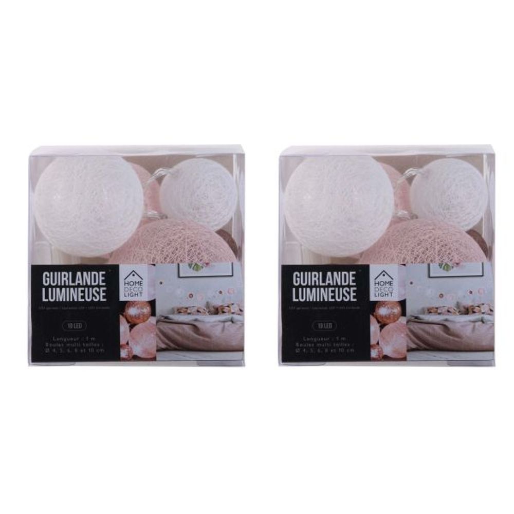 Guirlande lumineuse boules colorées 10 leds multi-tailles (lot de 2)