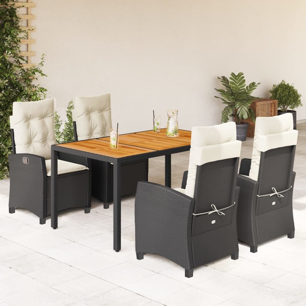 Ensemble à manger de jardin coussins 5pcs noir résine tressée