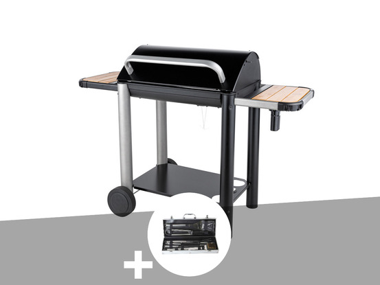 Barbecue charbon vulcano 3000 + malette 8 accessoires inox