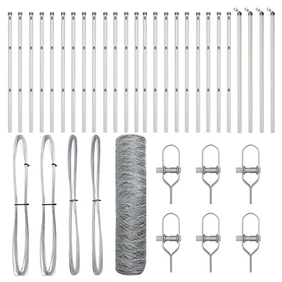 Clôture avec poteaux argent 0,8 x 50 m acier recouvert de pvc