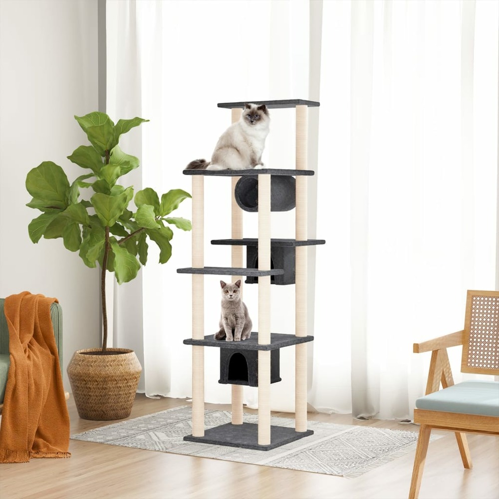Arbre à chat avec griffoirs en sisal gris foncé 169 cm