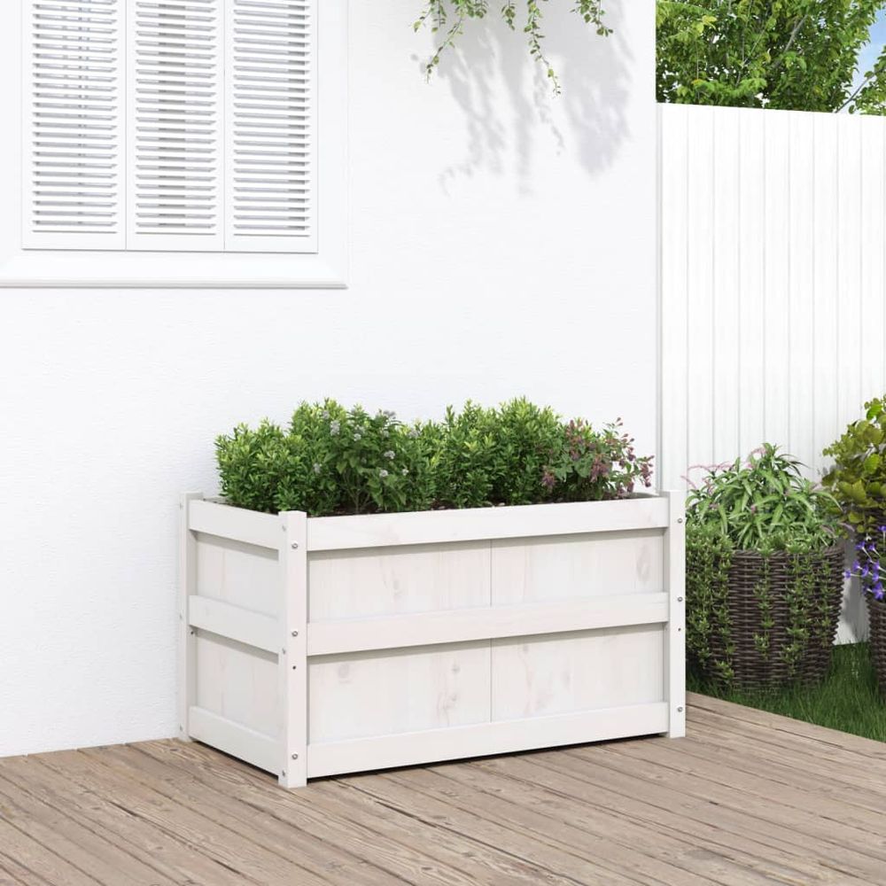 Jardinière carré en bois de pin massif blanc pour balcon 90x50x50cm