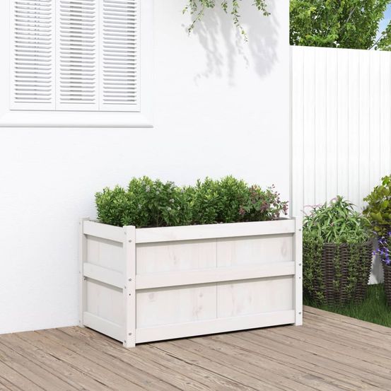 Jardinière carré en bois de pin massif blanc pour balcon 90x50x50cm