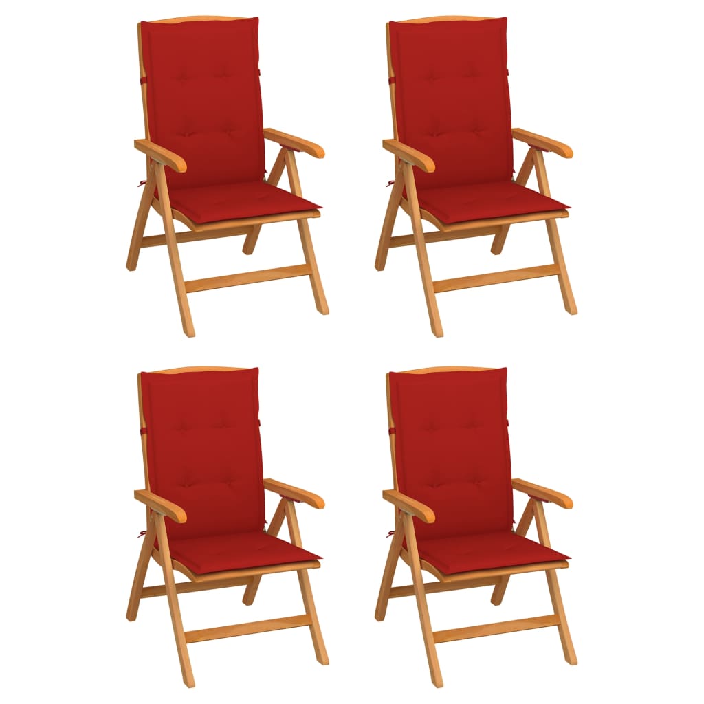 Chaises inclinables de jardin avec coussins 4 pcs teck solide