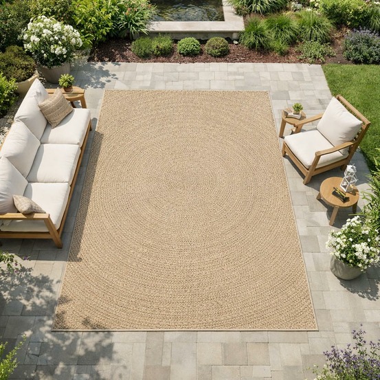 Tapis extérieur intérieur 80x150 lyn13 rezy aspect jute motif rond ton sur ton