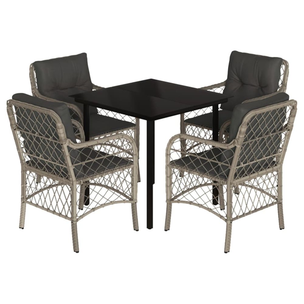 Ensemble à manger de jardin et coussins 5 pcs gris clair rotin