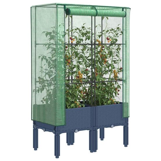 Serre haute sur pieds pour plantes grimpantes avec protection complète et design moderne gris 80 cm