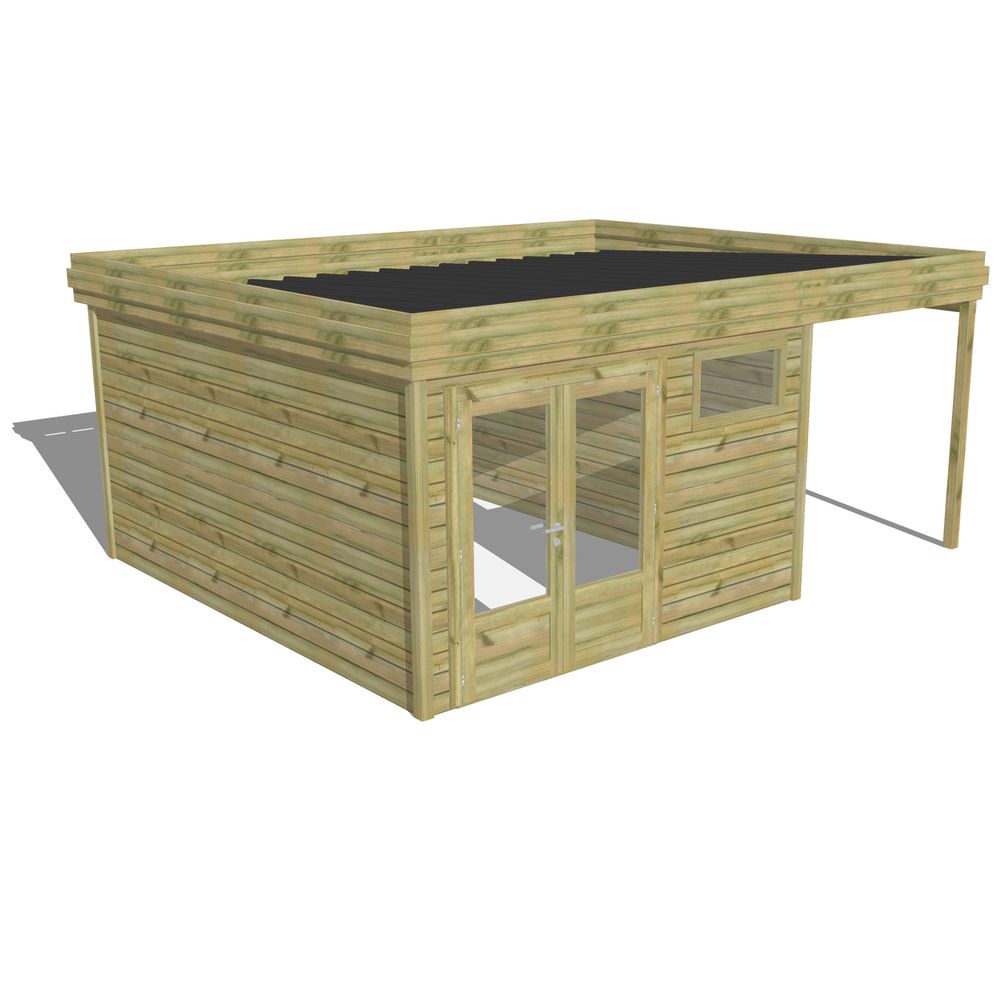 Abri de jardin bois pin traité autoclave 27mm - 5,44x4,34m / 24m2 - bac acier - abri français