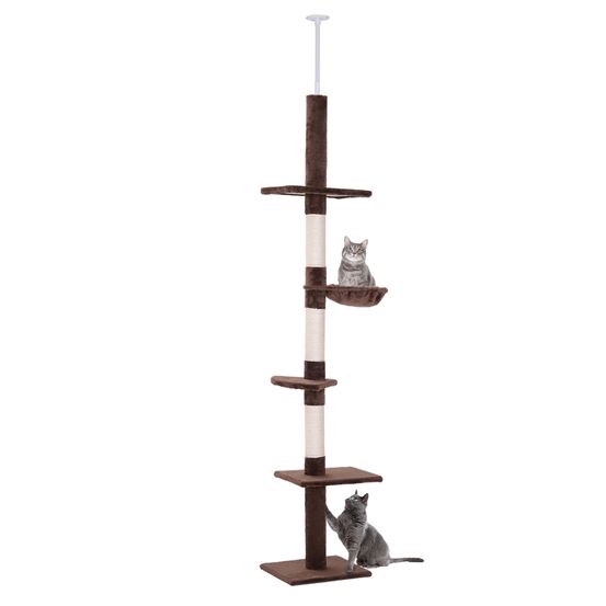 Arbre à chat réglable plafond sisal peluche multi niveaux 40x34x260 cm marron