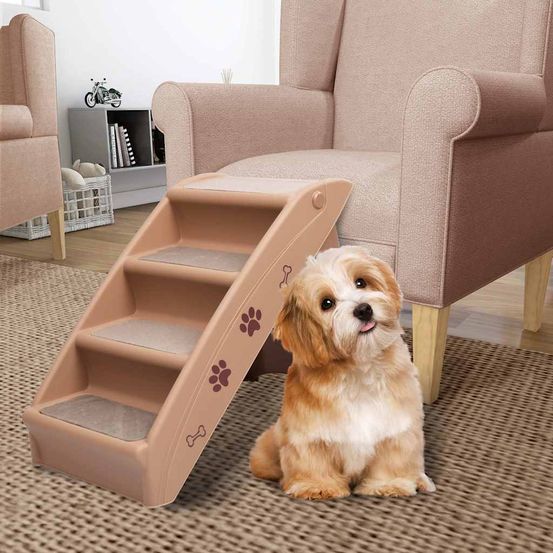 Escalier pour chien pliable 4 marches feutre antidérapant accès facile lit et sofa marron