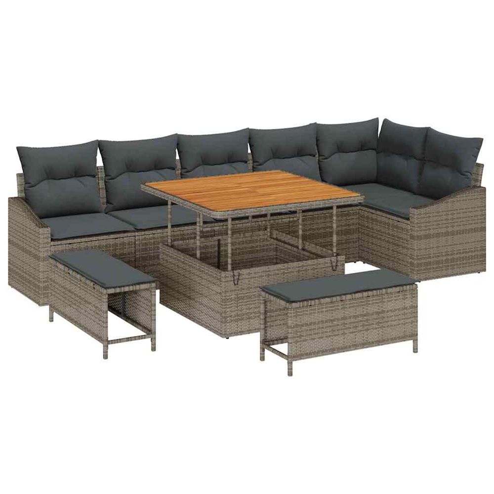 Ensemble de canapé de jardin 9 pc gris polyrotin