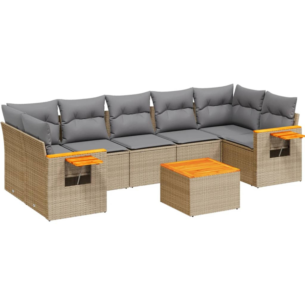 Salon de jardin avec coussins 8 pcs beige résine tressée