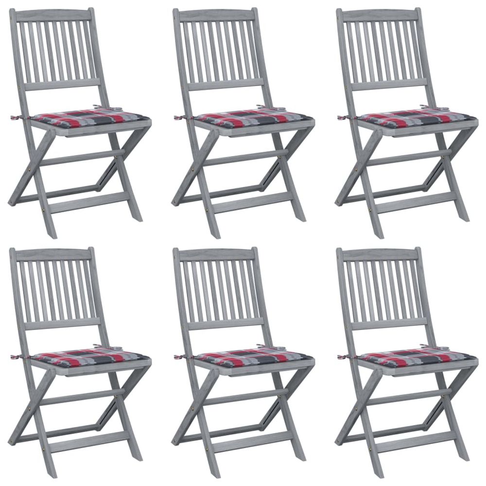 Chaises pliantes 6 pièces avec coussins en bois d'acacia massif