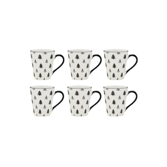 Vaisselle sapin en porcelaine noires et blanches (lot de 6) tasse