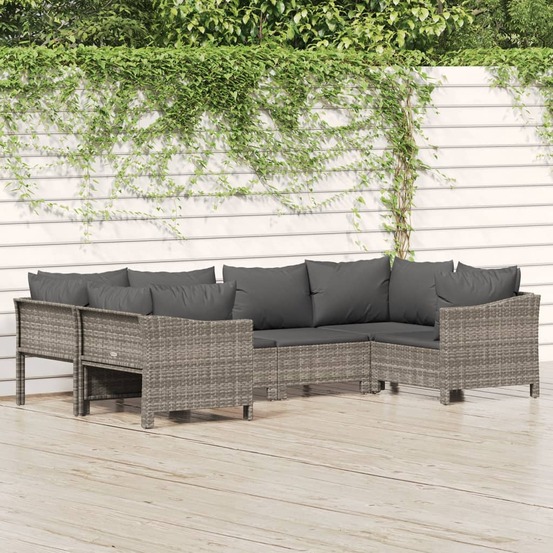 Salon de jardin 6 pcs avec coussins gris résine tressée