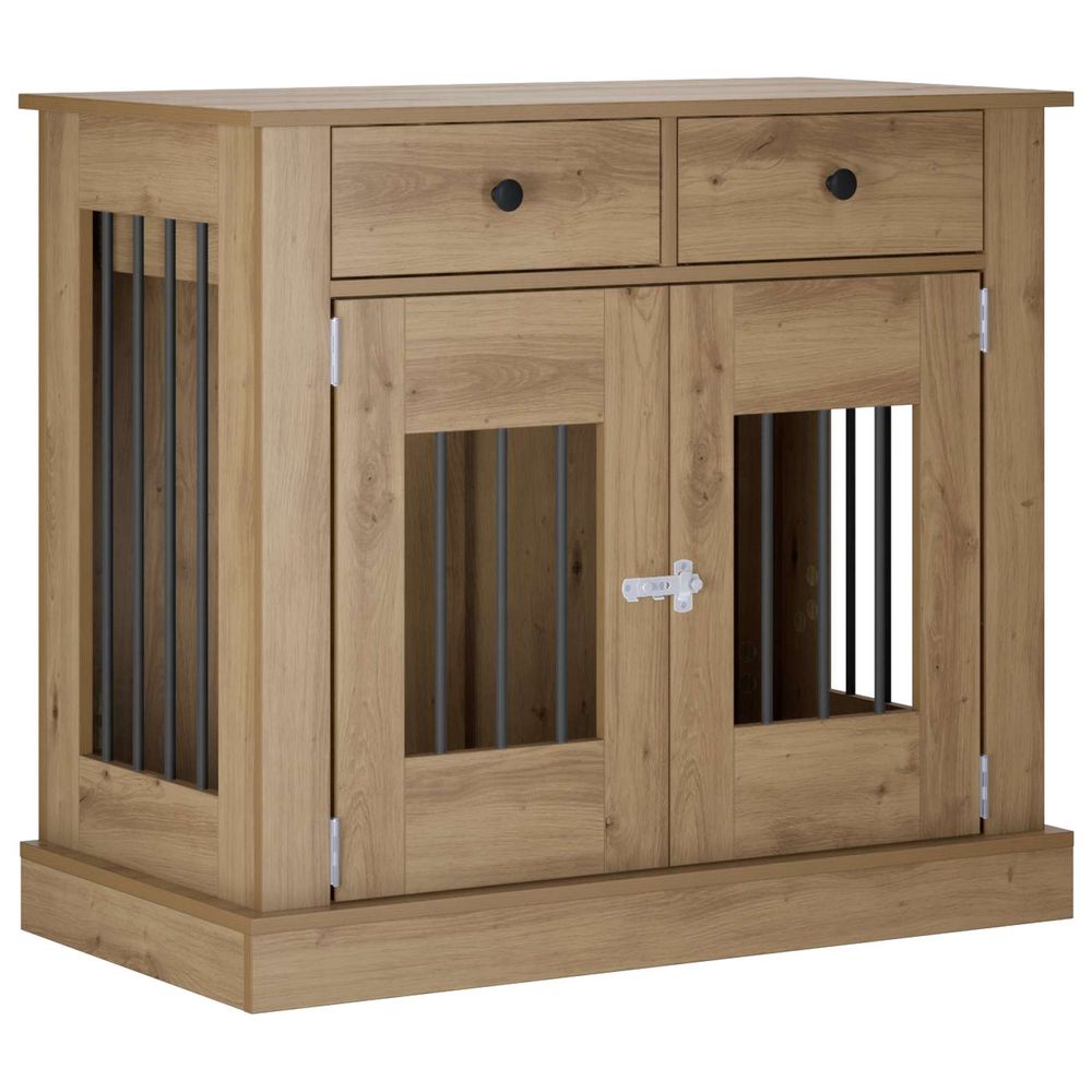 Meuble de cage pour chien chêne artisanal 90 x 47,5 x 80 cm