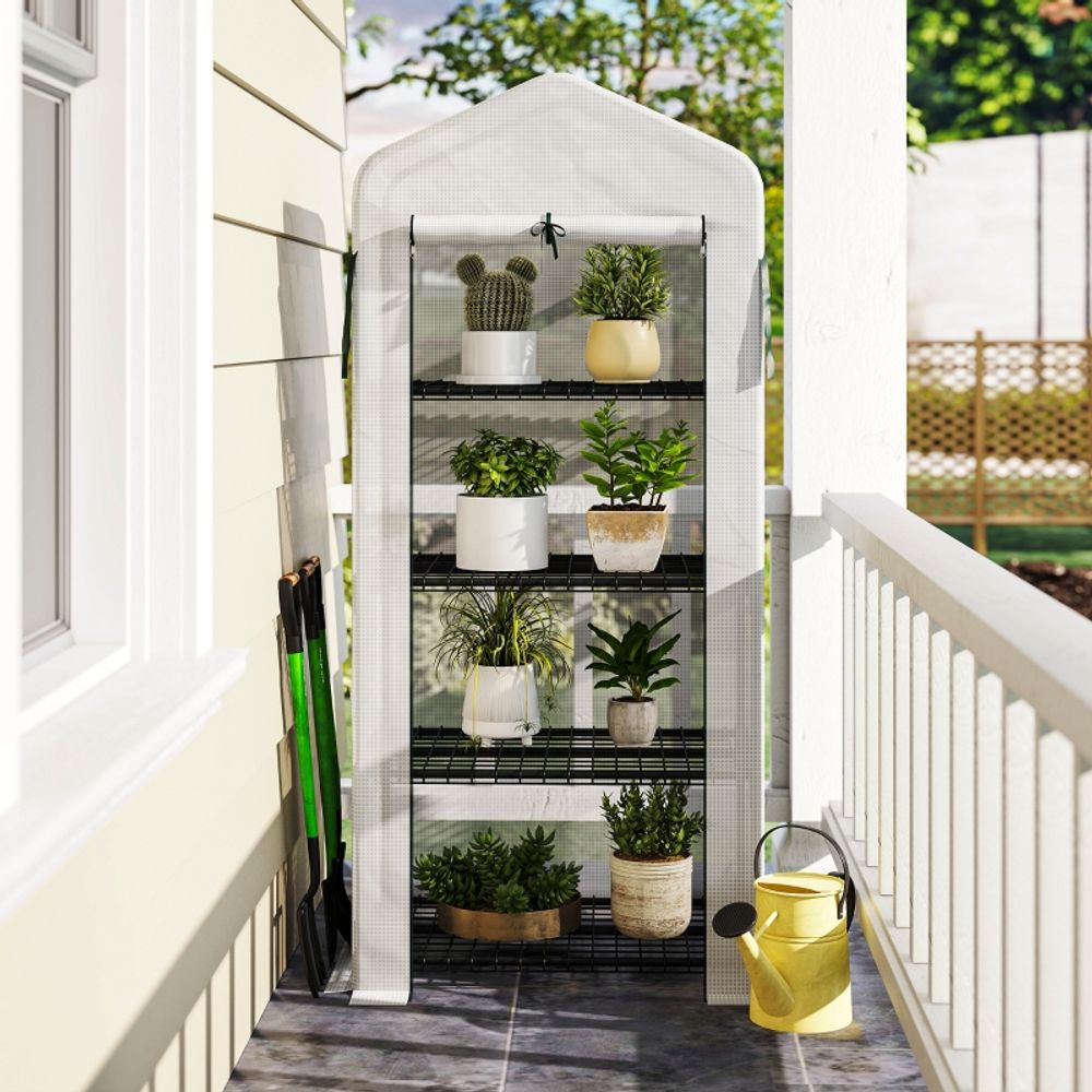 Serre de jardin 4 niveaux acier pe 70 x 50 x 160 cm balcon terrasse porte enroulable - comfortxl outdoor living