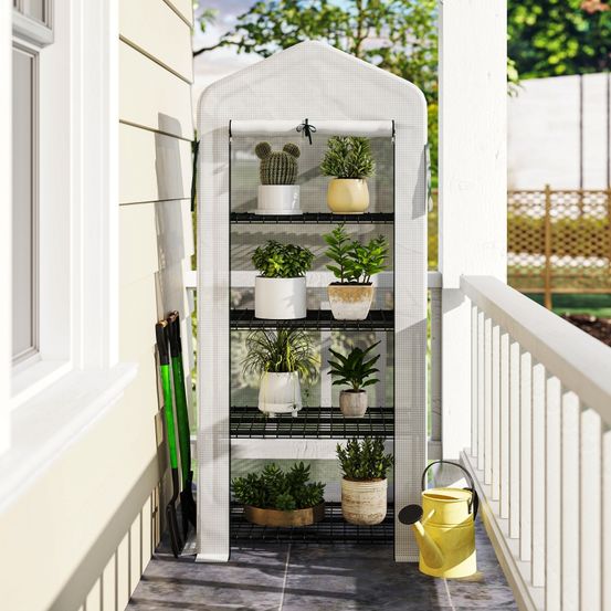 Serre de jardin 4 niveaux acier pe 70 x 50 x 160 cm balcon terrasse porte enroulable - comfortxl outdoor living