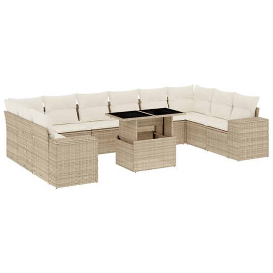 Salon de jardin 11 pcs avec coussins beige résine tressée