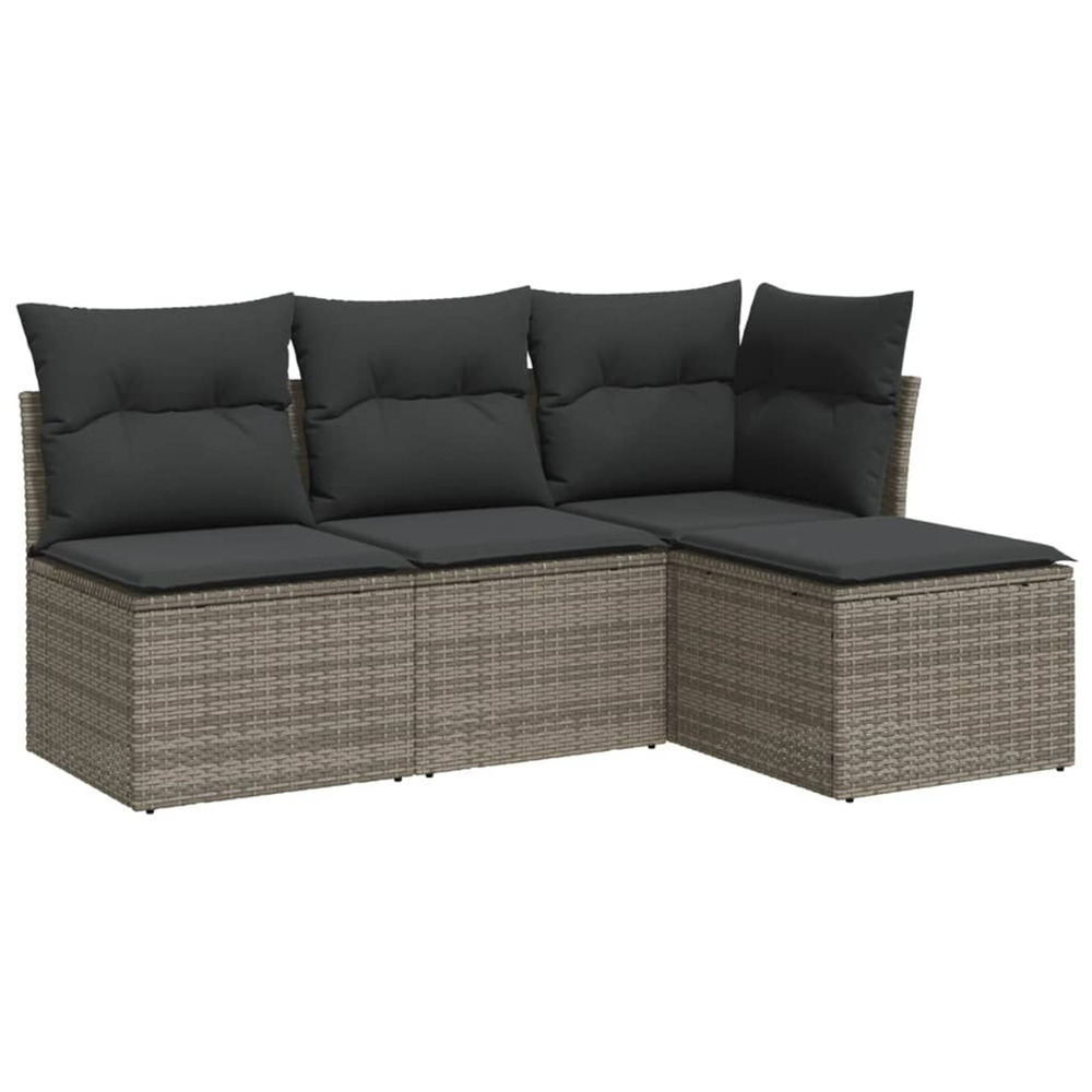 Salon de jardin 4 pcs avec coussins gris résine tressée