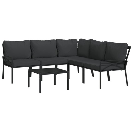 Salon de jardin meuble d'extérieur ensemble de mobilier 6 pièces avec coussins gris acier